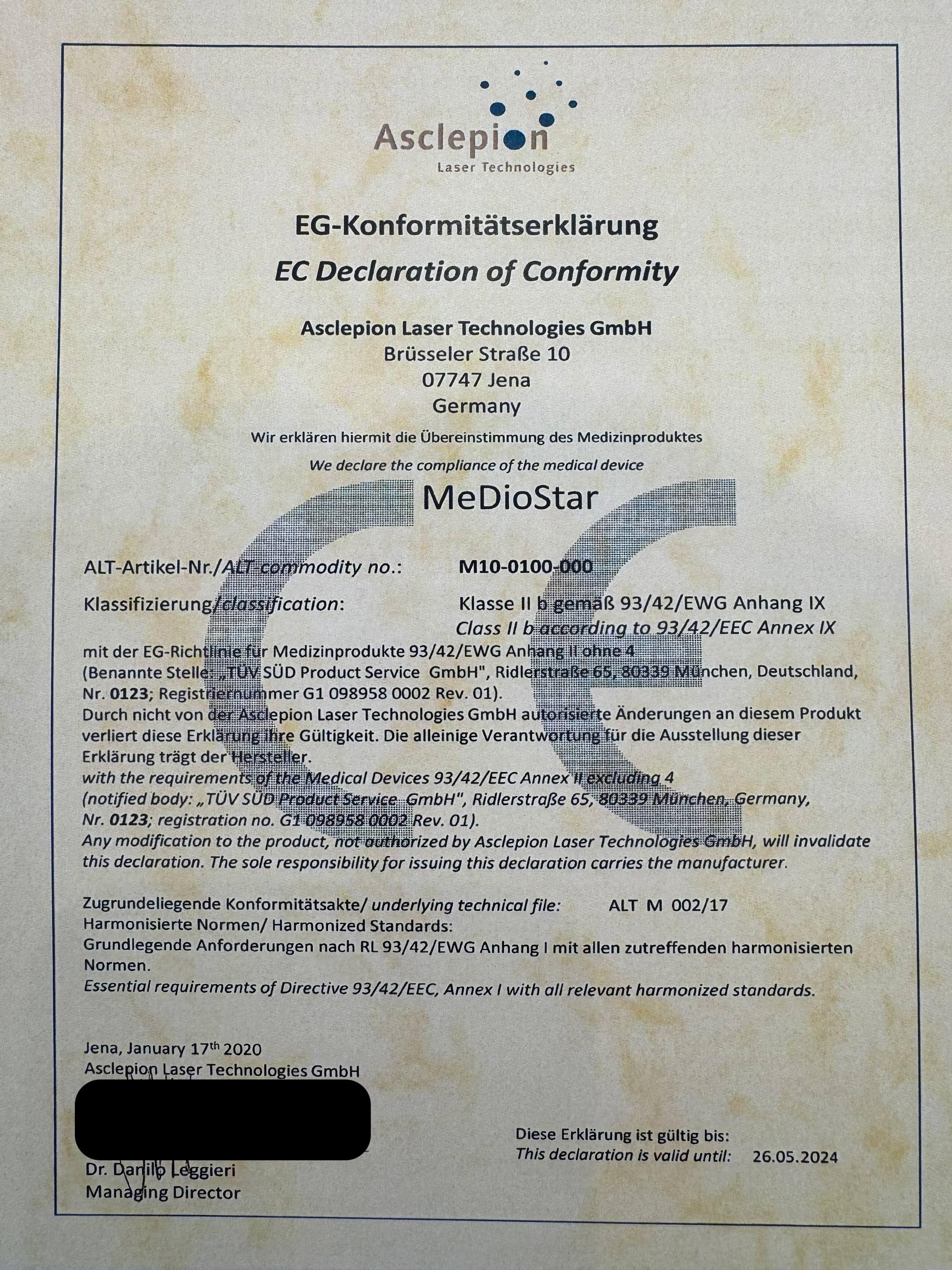 CE Declaration of Conformity — MeDioStar