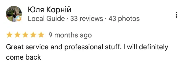 Yulia Kornii — Google review